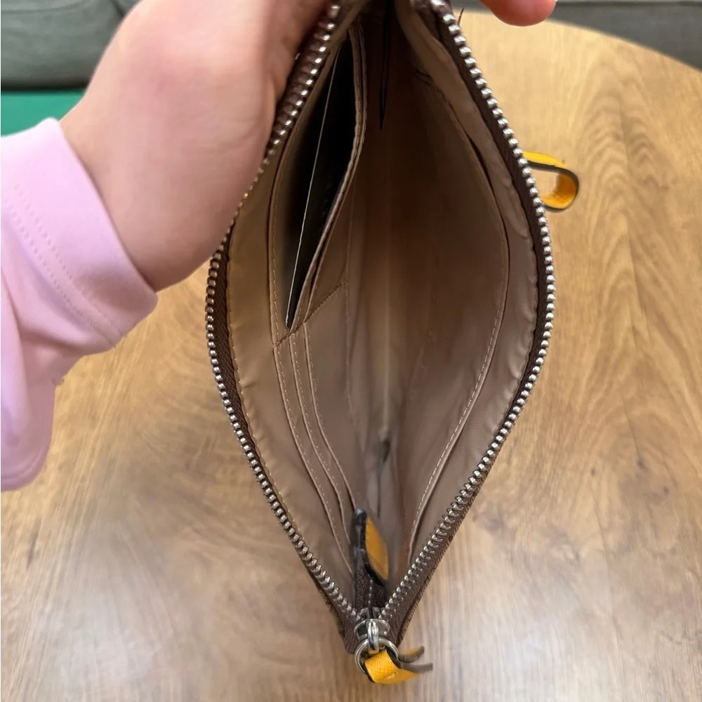 Guess Tan and Yellow Logo Large Wristlet - Picture 6 of 9